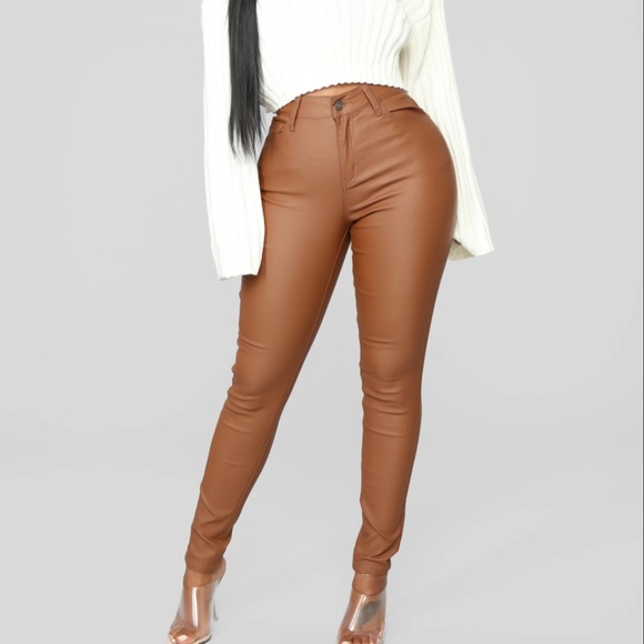 Fashion Nova Pants - Double Dare Faux Leather Pants-Camel